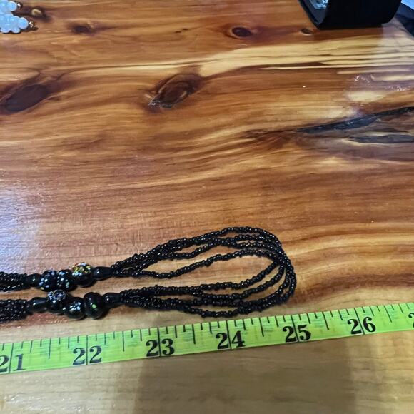 Vintage Seed Beaded Layered Necklace 2 MCM White Black Floral Handmade Beads - Picture 6 of 15